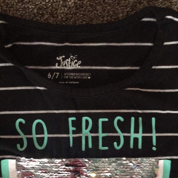 Justice flip sequin top. Cute off the shoulder sleeve. - Picture 5 of 5